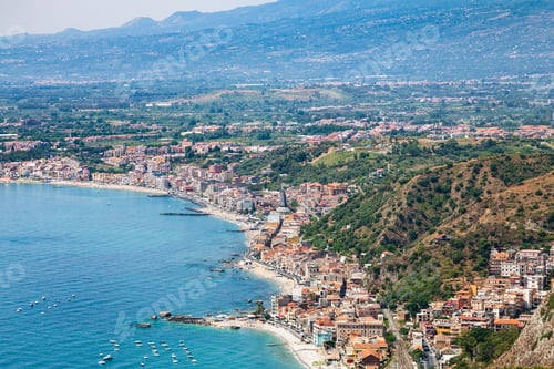Preview: view of Giardini Naxos town on Ionian Sea beach