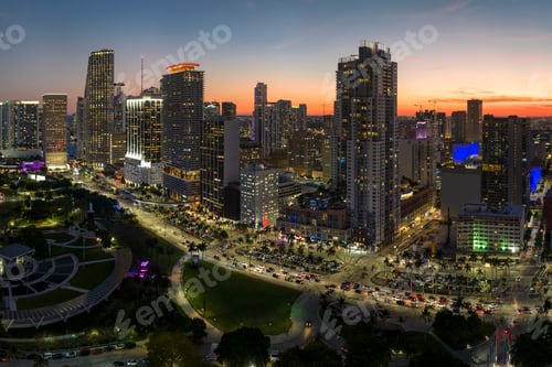 Preview: Night urban landscape of downtown district of Miami Brickell in Florida, USA.