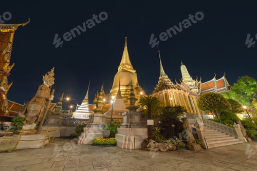 Preview: Golden pagoda at Temple of the Emerald Buddha in Bangkok, Thailand. Wat Phra Kaew and Grand palace