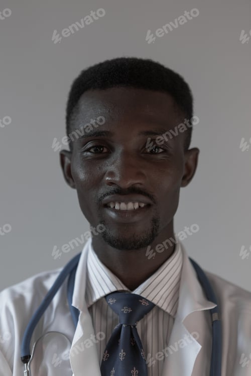 Preview: Handsome Guy Doctor In White Lab Coat With Stethoscope On White Background