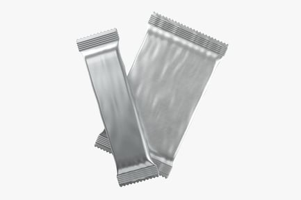Preview: Two Food Packaging Bars, Overlapping Silver Foil Packets with Serrated Edges