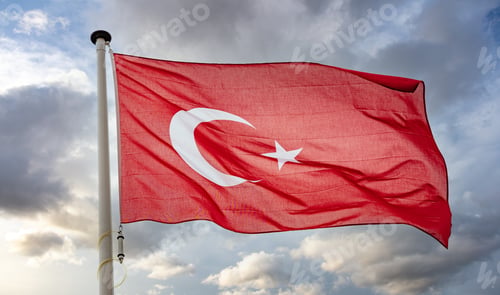 Preview: Turkey flag waving against cloudy sky