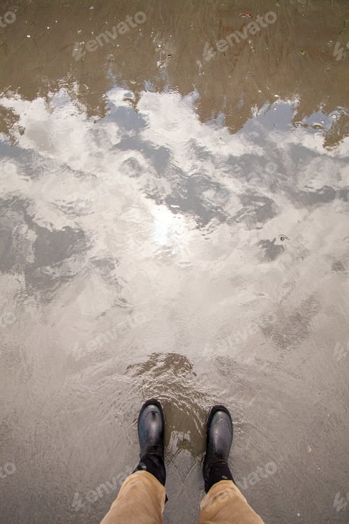 Preview: High angle view of person standing on sandy beach in the Strait of Juan de Fuca.