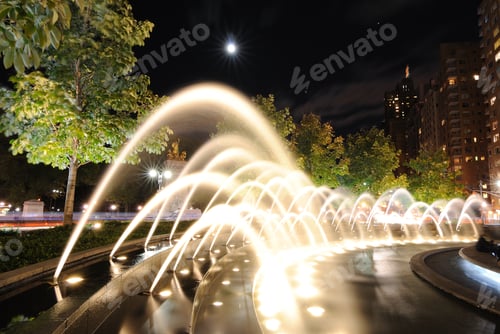 Preview: Spray Of The Fountains At Columbus Circle In New York City.