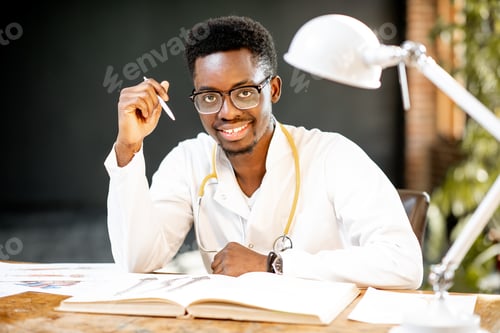 Preview: African medical student portrait indoors