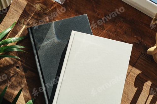 Preview: Books by the window on wooden windowsill in sunlight