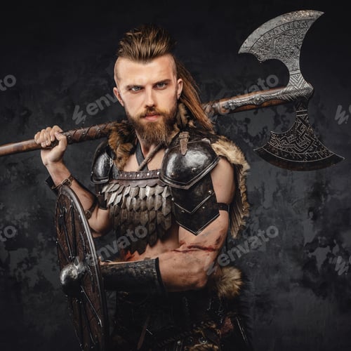 Preview: Bearded Viking warrior dressed in fur and light armor