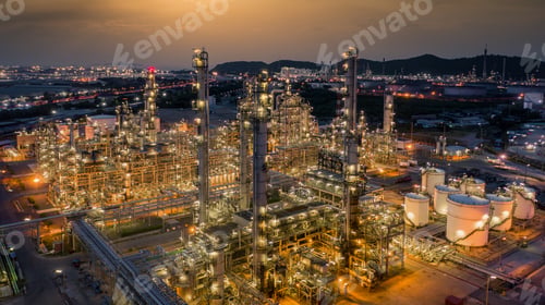 Preview: Oil refinery plant from industry zone, Aerial view oil and gas petrochemical industrial.