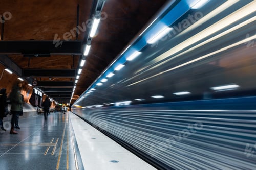 Preview: Mesmerizing view of a blue metro in a station with a modern design