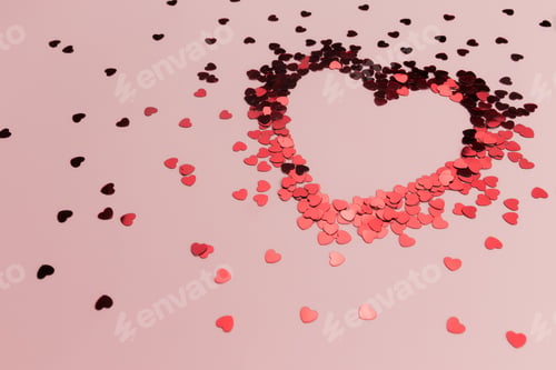 Preview: Red heart glitters on the pink background