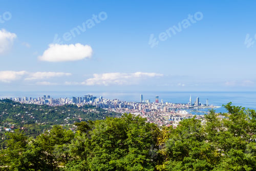 Preview: green trees and view of Batumi city from Sameba