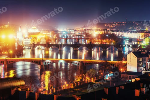 Preview: Evening View of The Vltava River and Bridges in Prague