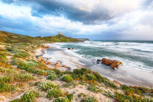 Preview: Attractive view of Capo San Marco Lighthouse on Del Sinis peninsula.