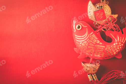 Preview: Chinese New Year Decoration On Red Paper Background