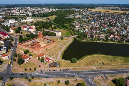 Preview: Bird's-eye view of the medieval Lida castle in Lida. Belarus. Castles of Europe