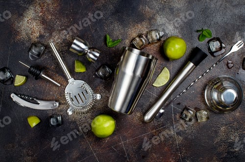 Preview: Bartender tools, lime, mint and ice