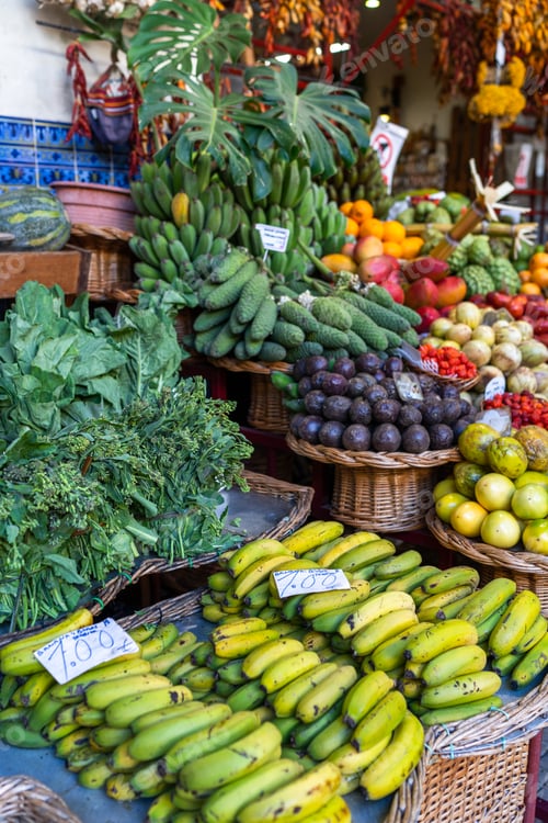 Preview: Fresh exotic fruits on famous market in Funchal Mercado dos Lavradores Madeira island, Portugal