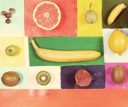 Preview: Fruits Lie On Bright Colorful Background