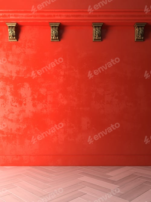 Preview: Elegant Red Wall with Decorative Elements