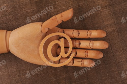Preview: Wooden Mannequin'S Hands, Holding Email Symbols