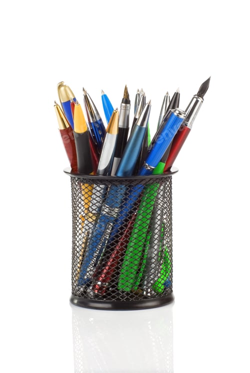 Preview: pens in holder basket on white