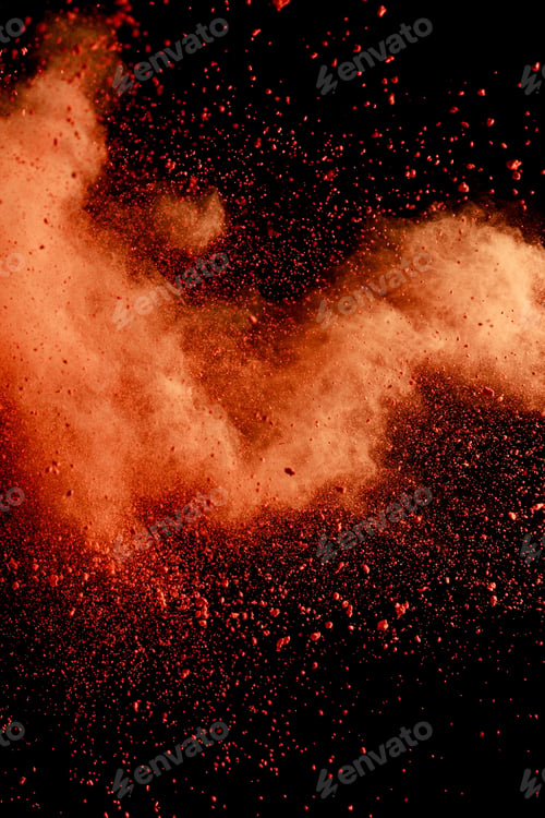 Preview: orange colorful holi paint explosion on black background