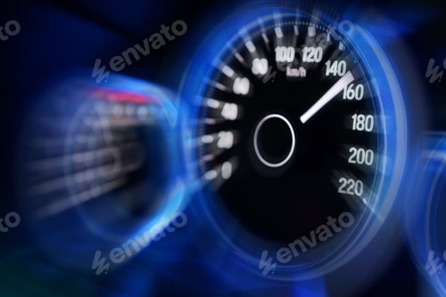 Preview: Motion blur of modern car instrument panel dashboard with blue illuminated display