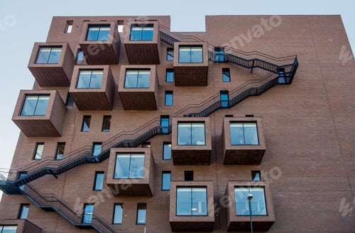 Preview: low angle view of modern architecture against sky at Barcode district, Oslo