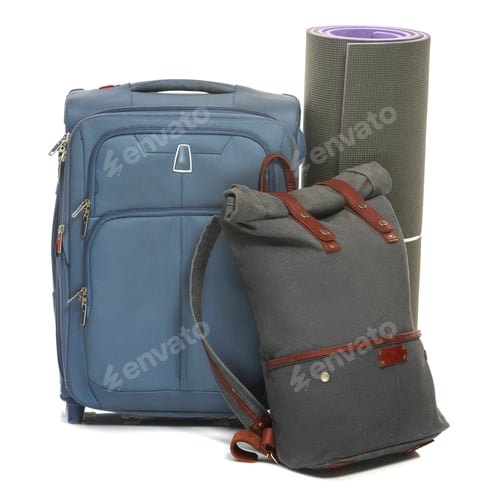 Preview: The suitcases, karrimat on white background.