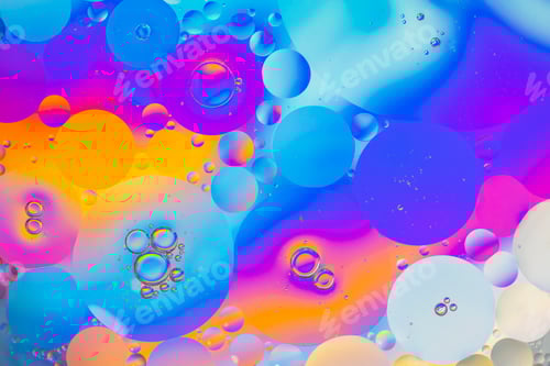 Preview: Abstract colorful Background Oil texture in Water surface with Bubbles micro shot close-up.