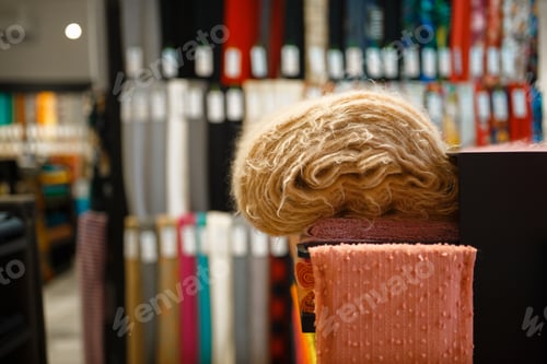 Preview: Colorful fabric closeup, textile store, nobody