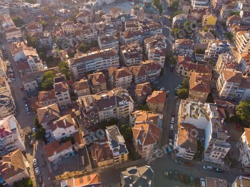 Preview: aerial view of the beautiful city of Burgas at sunset, Bulgaria