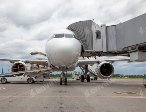 Preview: Boarding passengers on the plane through the boarding bridge. The plane lands at the international