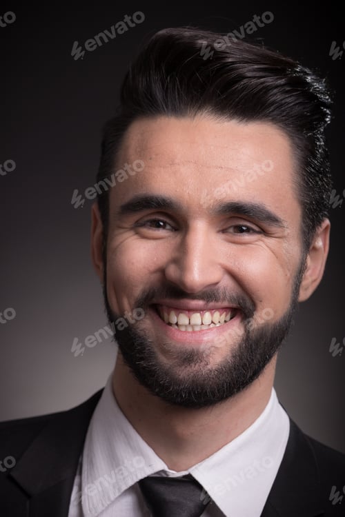 Preview: One Young Adult Man Smiling, Looking At Camera, Wearing Suit Shirt Jacket Head Face Closeup