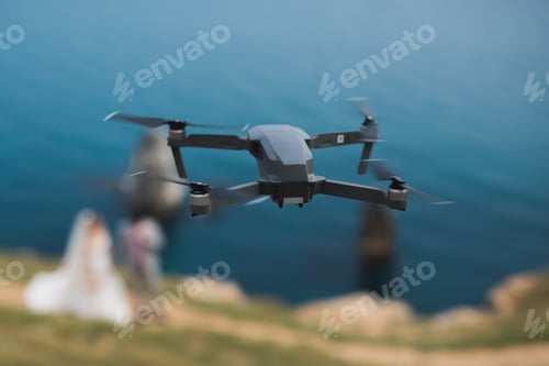 Preview: Flying drone shoots wedding video in nature