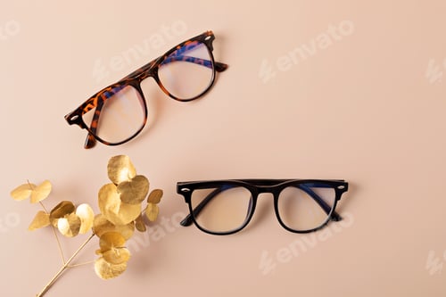 Preview: Stylish eyeglasses. Optical store, glasses selection at optician, fashion accessories