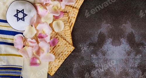 Preview: Passover holiday traditional celebration with kosher matzah unleavened bread of Jewish Pesach