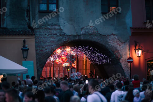 Preview: Crowd in downtown. Old town in Lublin. People spending evening in downtown