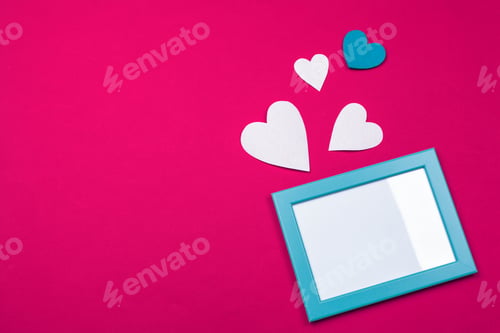 Preview: Flying red paper hearts. Valentine's Day. Symbol of love. Copy space