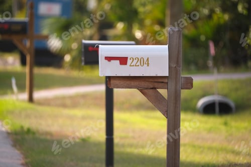 Preview: Typical american outdoors mail box on suburban street side
