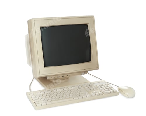 Preview: Old computer monitor, keyboard and mouse on white background