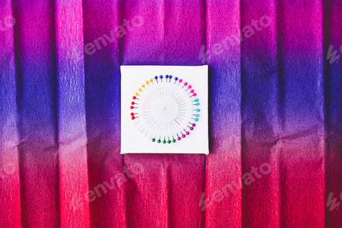 Preview: close up of a Rainbow and colorful circle made by pins