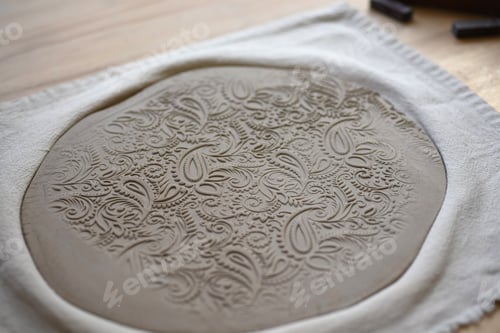 Preview: Beautiful ornament on a clay plate blank, potter's skill