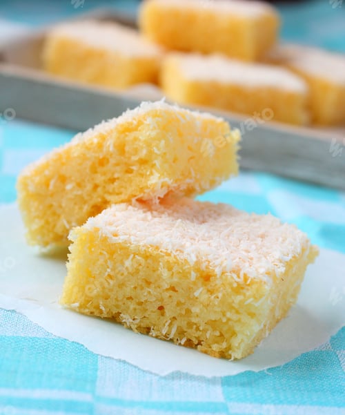 Preview: Semolina cake with coconut on a blue background