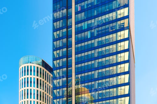 Preview: High office buildings in the business center of the city. Glass and steel.