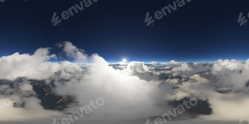 Preview: Stunning 360 Panorama of Sunlit Clouds in 3D Rendering at Sunset