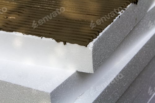 Preview: Close-up detail of stack of white rigid polyurethane styrofoam sheets