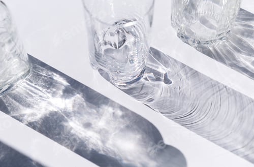 Preview: glasses and shadows. glass with sparkling sunlight shadow. unlight and blank business