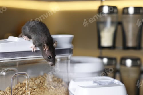 Preview: Gray Rat Leaning Over a Container