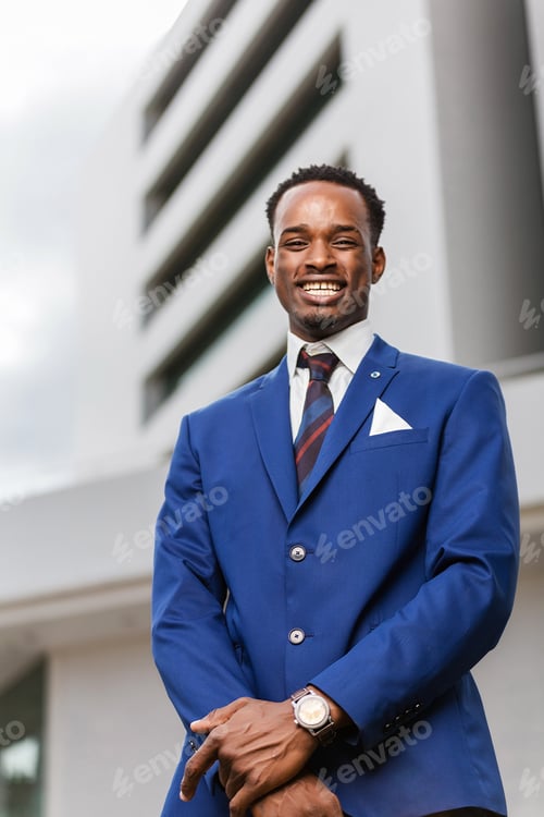 Preview: Outdoor standing portrait of a black African American business m